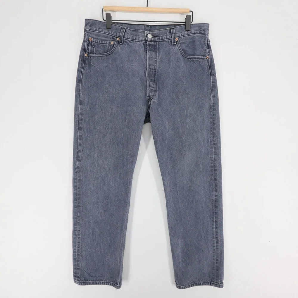 Levis 501 Jeans Mens 38x34 (35x30) Gray Button Fly Straight Leg Cotton Denim